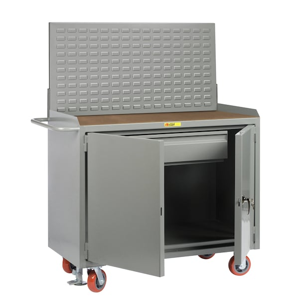 Mobile Bench Cabinets, 36"W, HD Drawer, 1/4" Hardboard, Louvered